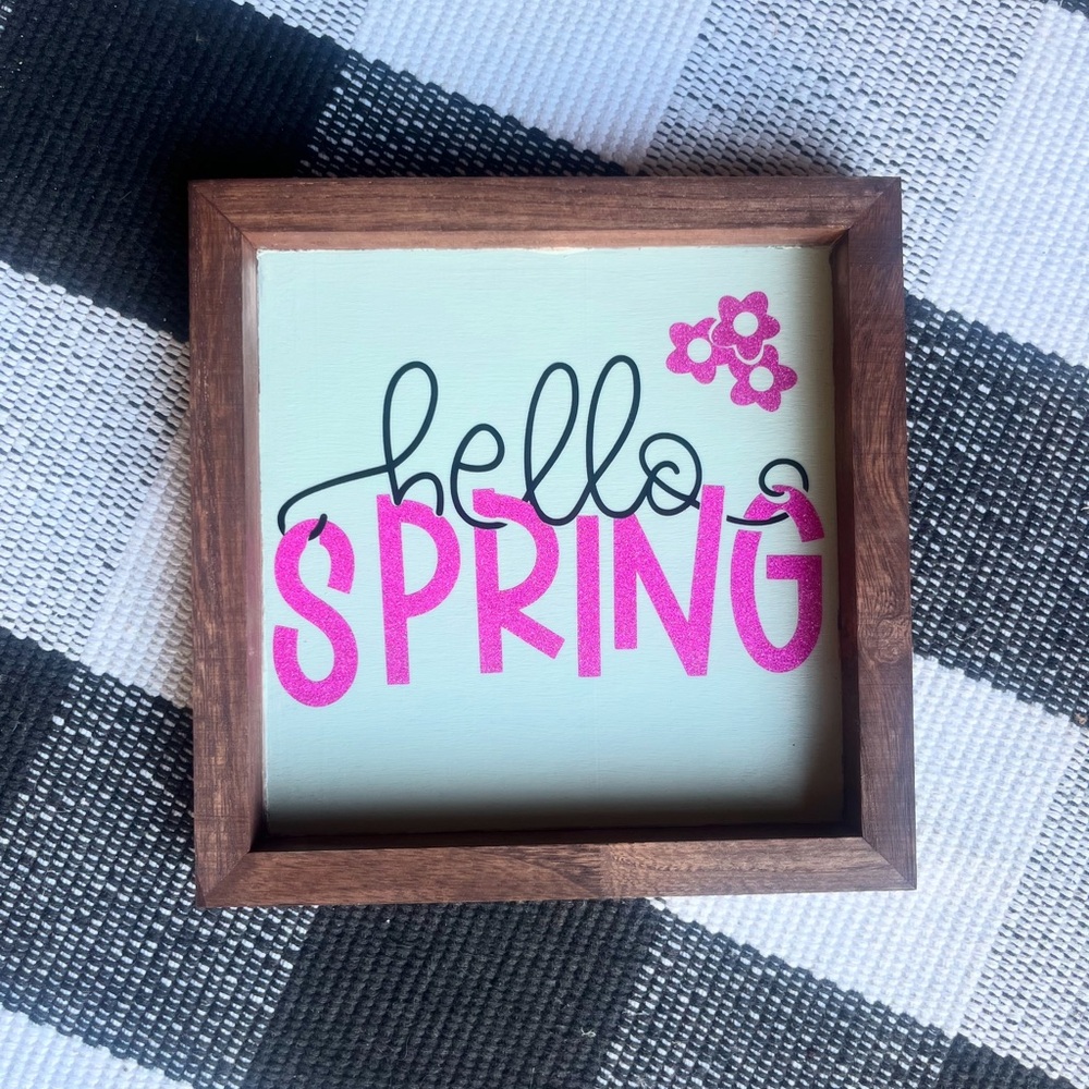 Chic 'Hello Spring' Wall Art with Pink Accents